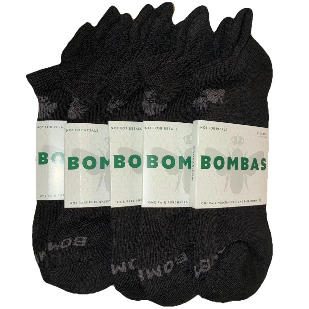 BOMBAS Socks Men's XL (US 13.5-16) Black Gray Ankle Logo NEW‎ Lot Of 5